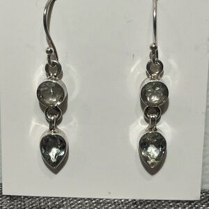 Sterling Silver Double Green Amethyst Dangle Earrings New